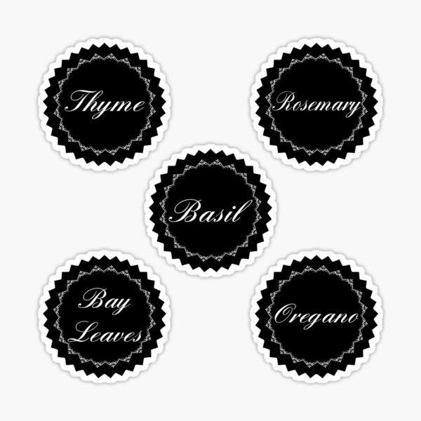 Pack 1 Round elegant black Spice jar Labels Sticker for Sale by