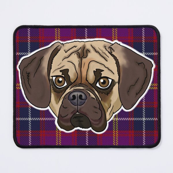Item preview, Puggle Face on Tartan designed and sold by FivePugs.