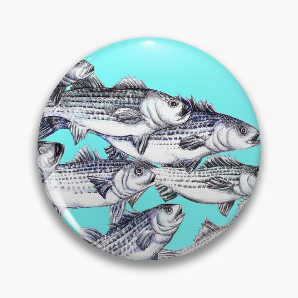 Item preview, Striped Bass Ink Drawing "Old School" - in Aqua designed and sold by Michelebuttons.