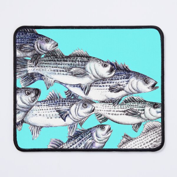 Item preview, Striped Bass Ink Drawing "Old School" - in Aqua designed and sold by Michelebuttons.