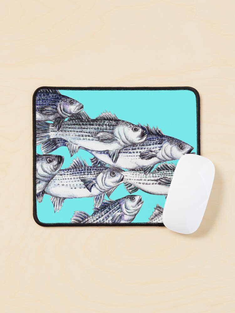 Striped Bass Ink Drawing Old School - in Aqua Mouse Pad for Sale by  Michelebuttons