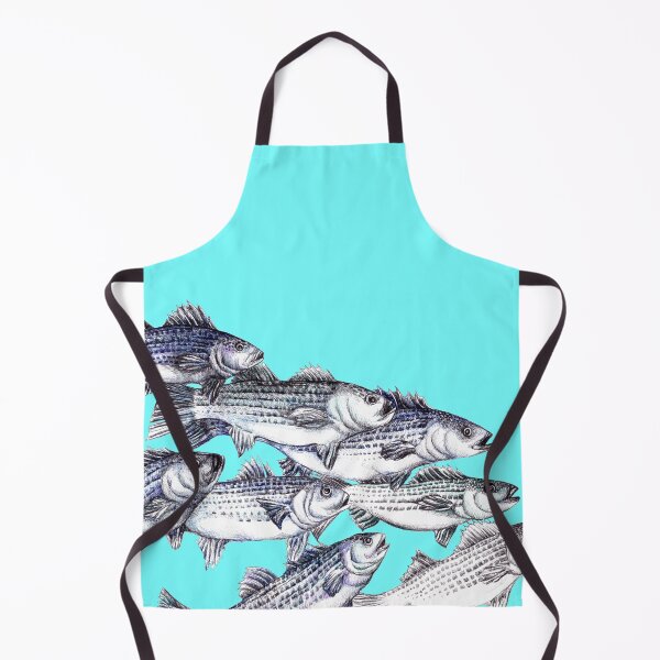 Item preview, Striped Bass Ink Drawing "Old School" - in Aqua designed and sold by Michelebuttons.