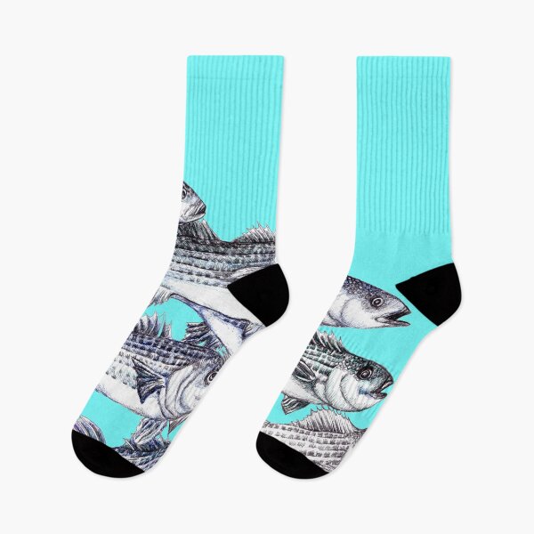 Item preview, Striped Bass Ink Drawing "Old School" - in Aqua designed and sold by Michelebuttons.