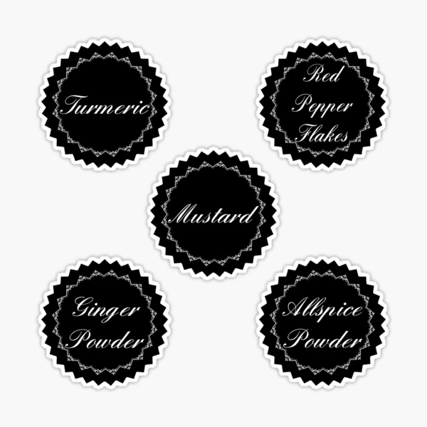 Pack 2 Round elegant black Spice jar Labels Sticker for Sale by