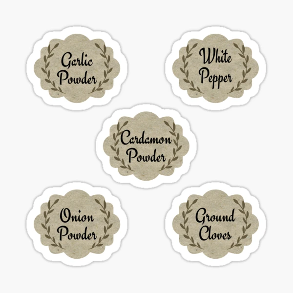 Pack 5 elegant crafty Spice jar Labels Sticker for Sale by Randa Ranmania