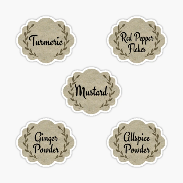 Pack 5 elegant crafty Spice jar Labels Sticker for Sale by Randa Ranmania