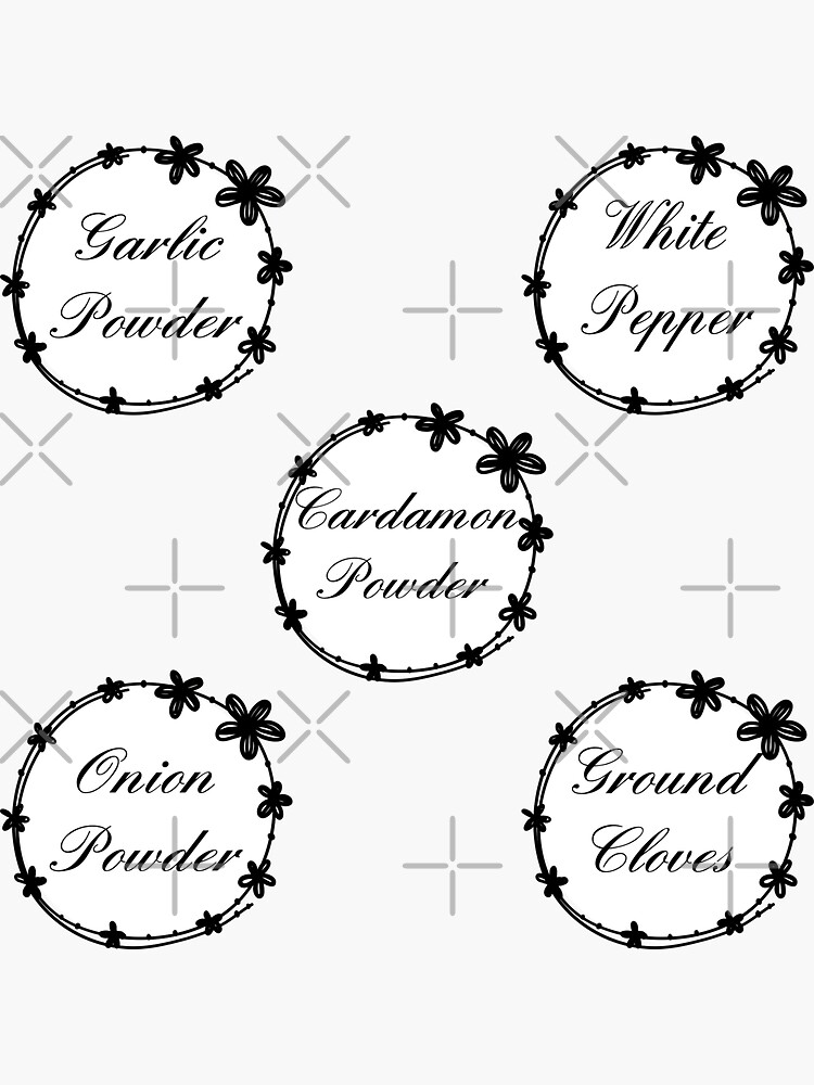 Pack 5 elegant crafty Spice jar Labels Sticker for Sale by Randa Ranmania