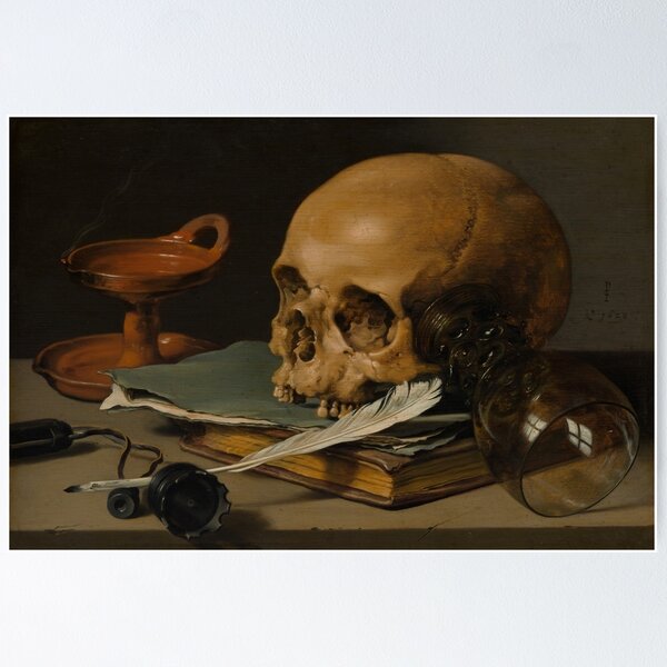 Item preview, Still Life with a Skull and a Writing Quill | Pieter Claesz | 1628 Renaissance Art designed and sold by CJET.