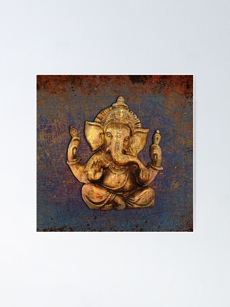 Ganesha on Distressed Purple and Orange Background Print