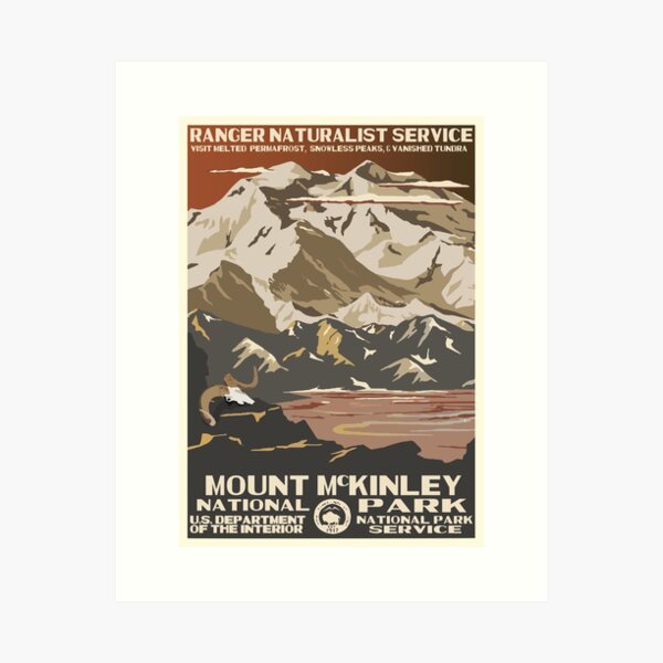 Retro WPA National Parks Poster of Denali Reimagined for the Future with Climate Change Art Print