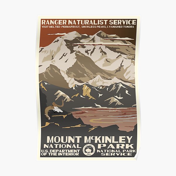 Retro WPA National Parks Poster of Denali Reimagined for the Future with Climate Change Poster
