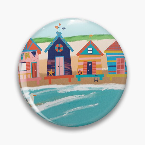Item preview, Pittoresque beach view with colorful beach huts and lighthouse. Seagulls enjoying the sea breeze at the seaside. designed and sold by marina63.