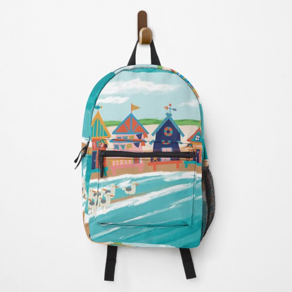 Item preview, Pittoresque beach view with colorful beach huts and lighthouse. Seagulls enjoying the sea breeze at the seaside. designed and sold by marina63.