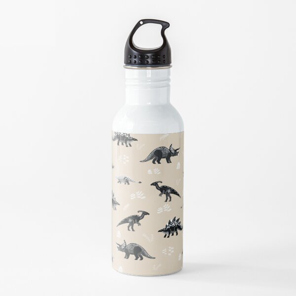 Herbivore Dinosaurs Black and White on Neutral Beige Water Bottle