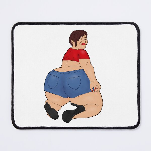 Item preview, BBW in heels, denim shorts and top kneeling with huge butt designed and sold by PinUpsandPulp.
