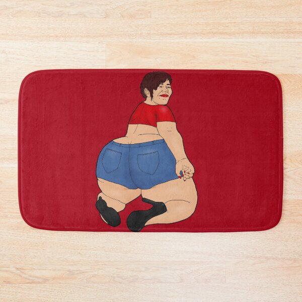 Item preview, BBW in heels, denim shorts and top kneeling with huge butt designed and sold by PinUpsandPulp.