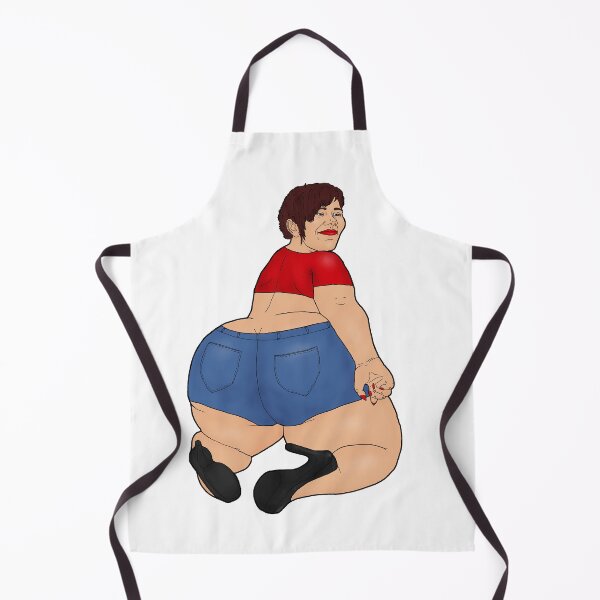 Item preview, BBW in heels, denim shorts and top kneeling with huge butt designed and sold by PinUpsandPulp.