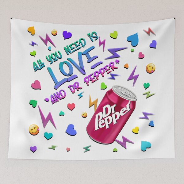 Item preview, All You Need is Love and Dr. Pepper!  Retro 80s inspired design with hand drawn soda can emojis & hearts designed and sold by MunsyArt.
