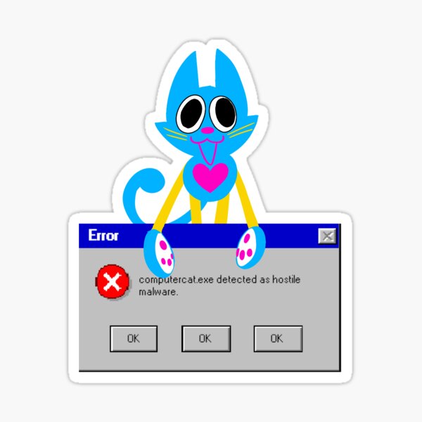Vista previa del artículo con la obra «computercat.exe es un malware! pegatina de ERROR», diseñado y vendido por Mister-Macabre.