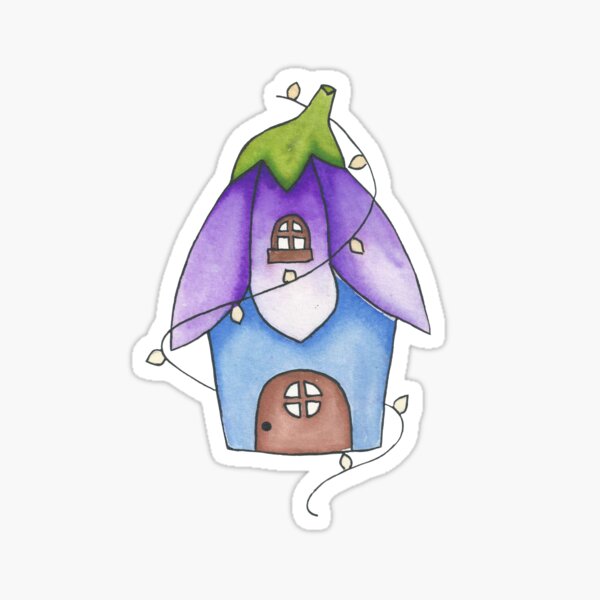 Item preview, blue watercolor fairy house designed and sold by star-berry.