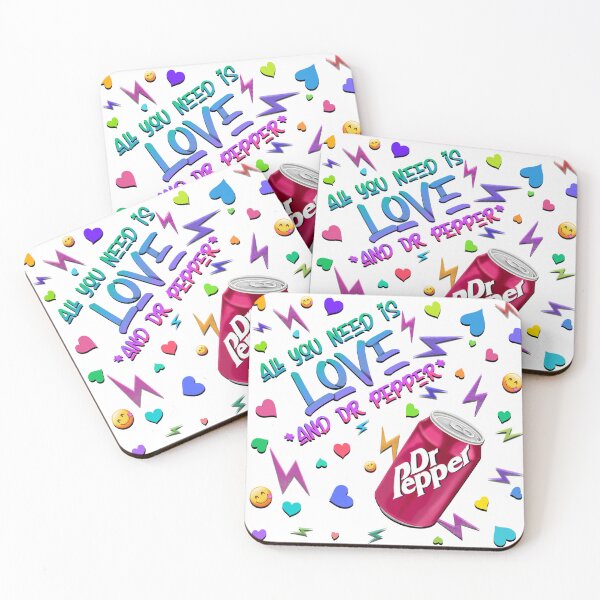Item preview, All You Need is Love and Dr. Pepper!  Retro 80s inspired design with hand drawn soda can emojis & hearts designed and sold by MunsyArt.