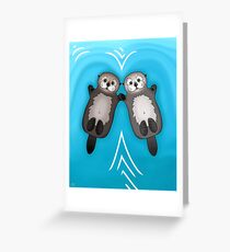 Otters Holding Hands - Sea Otter Couple Greeting Card