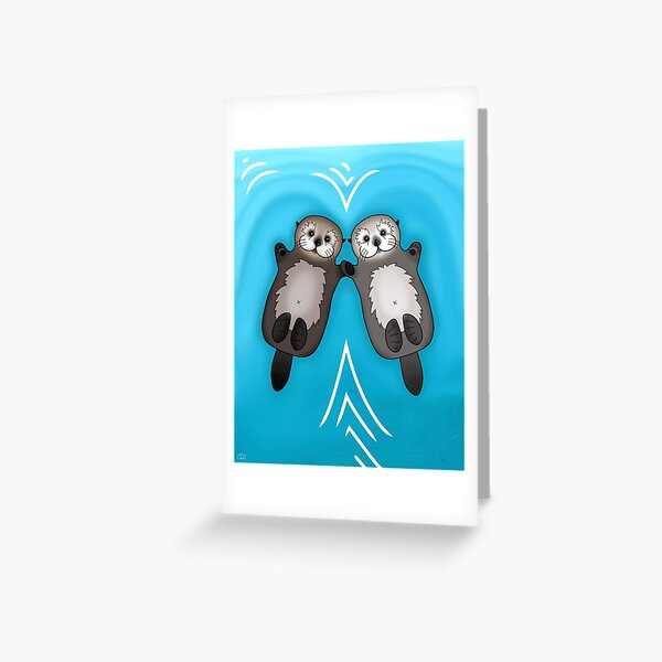 Otters Holding Hands - Sea Otter Couple Greeting Card