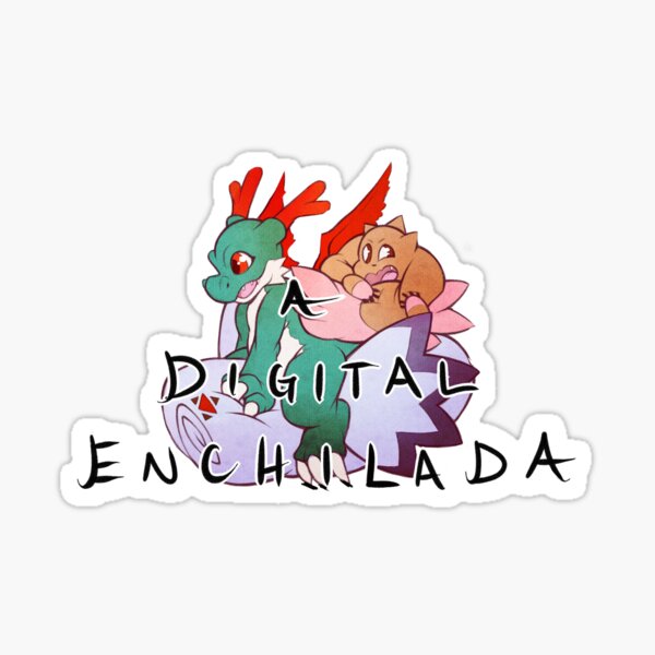 A Dracomon and a Lopmon ride on a Culumon Enchilada Sticker