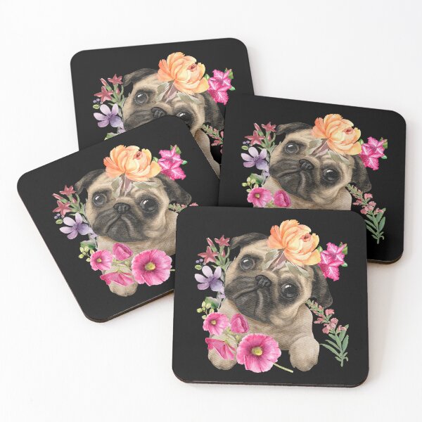Item preview, Sweet Pug Puppy With Lovely Flowers Design designed and sold by EarthArtDesigns.