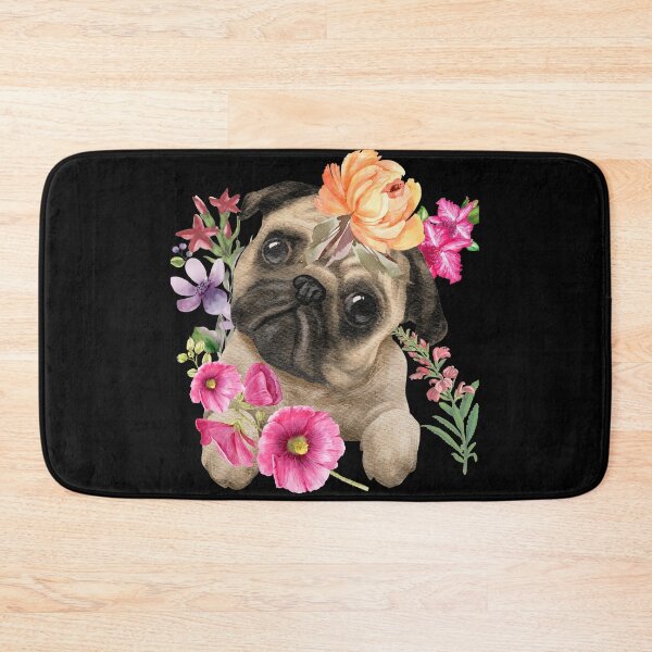 Item preview, Sweet Pug Puppy With Lovely Flowers Design designed and sold by EarthArtDesigns.