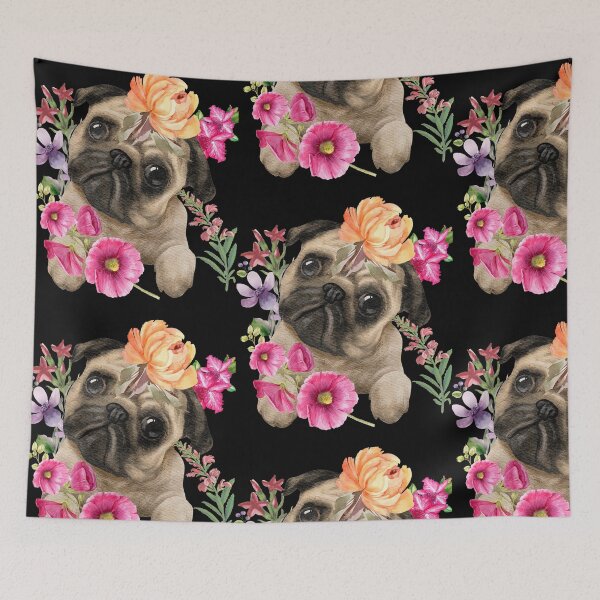 Item preview, Sweet Pug Puppy With Lovely Flowers Design designed and sold by EarthArtDesigns.