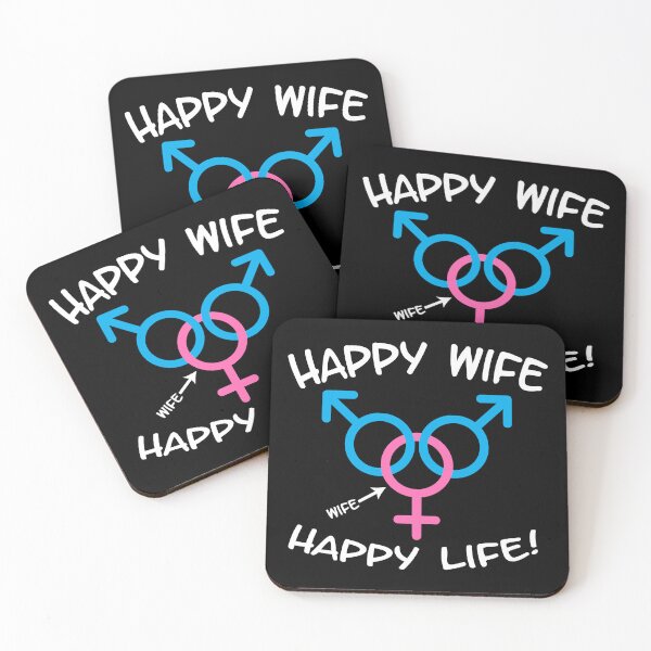 Item preview, Happy Wife Happy Life Swinger MFM Threesome Swinger Lifestyle Design For dark colors designed and sold by swingersshop.