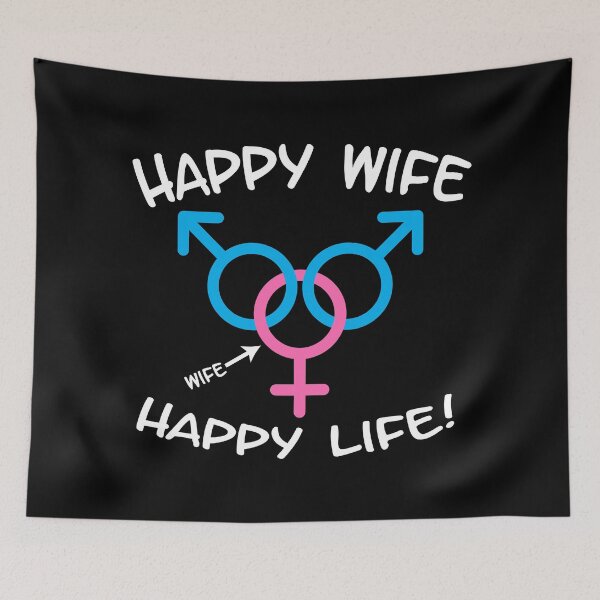 Item preview, Happy Wife Happy Life Swinger MFM Threesome Swinger Lifestyle Design For dark colors designed and sold by swingersshop.