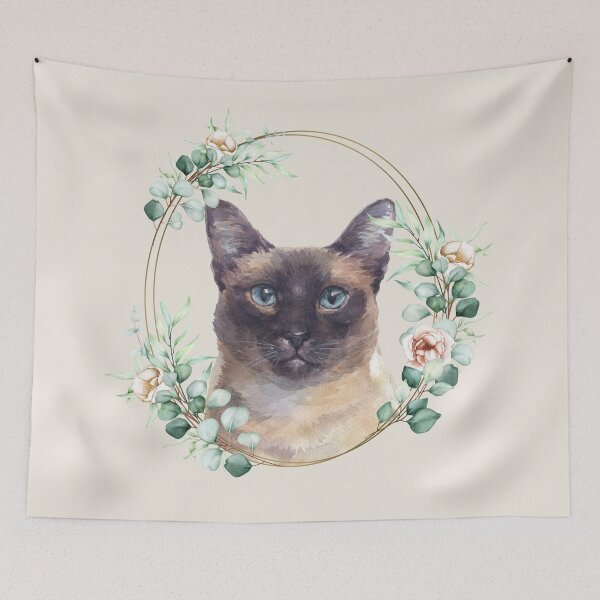 Item preview, Siamese Cat in a Floral Gold Wreath Frame designed and sold by Alicia Chee.