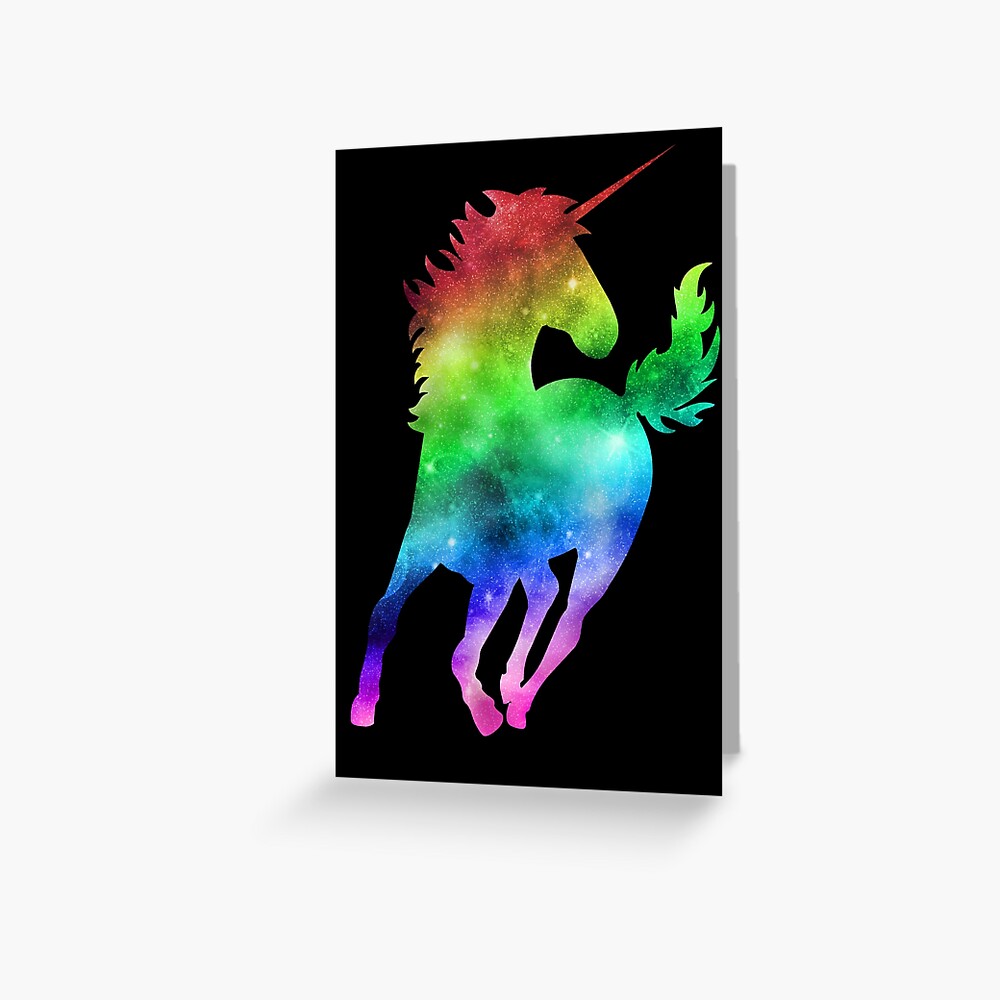rainbow galaxy unicorn greeting card by sheriffbear redbubble