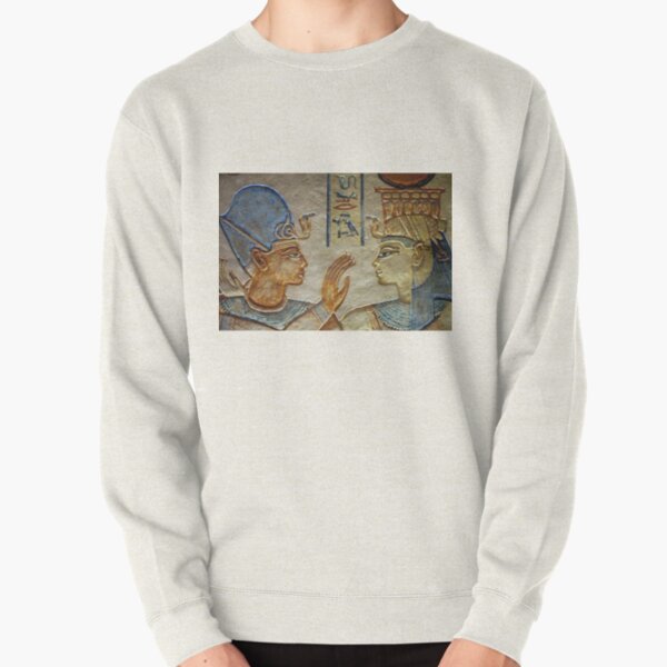 Ancient Egyptian Art: Painted sunk relief of the king being embraced by a goddess. Tomb of Amenherkhepshef (QV 55) (New Kingdom) Pullover Sweatshirt
