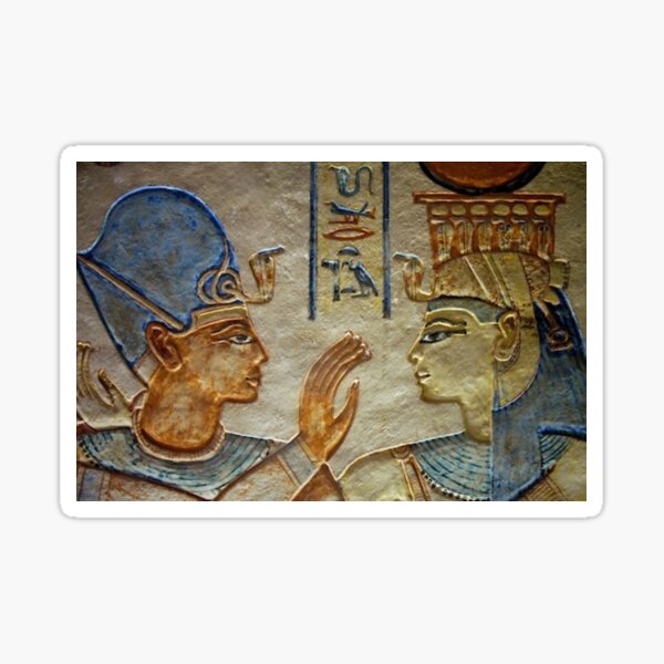 Ancient Egyptian Art: Painted sunk relief of the king being embraced by a goddess. Tomb of Amenherkhepshef (QV 55) (New Kingdom) Sticker