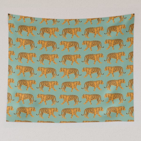 Item preview, Teal and Orange Bengal Indian Tiger Print Pattern designed and sold by DarlaDesigns.
