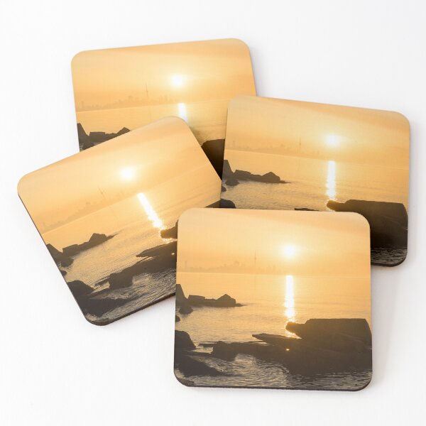 Item preview, Gold Mist Sunrise - Toronto Skyline with Rough Rocks designed and sold by Georgia Mizuleva.