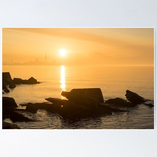 Item preview, Gold Mist Sunrise - Toronto Skyline with Rough Rocks designed and sold by Georgia Mizuleva.