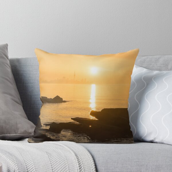Item preview, Gold Mist Sunrise - Toronto Skyline with Rough Rocks designed and sold by Georgia Mizuleva.