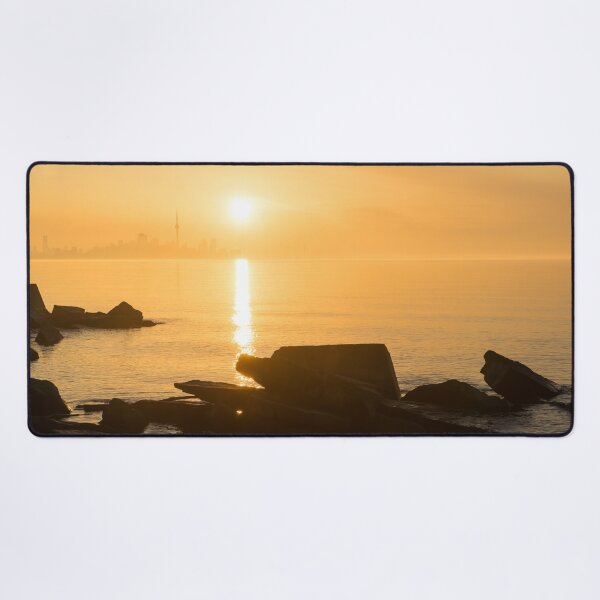 Item preview, Gold Mist Sunrise - Toronto Skyline with Rough Rocks designed and sold by Georgia Mizuleva.