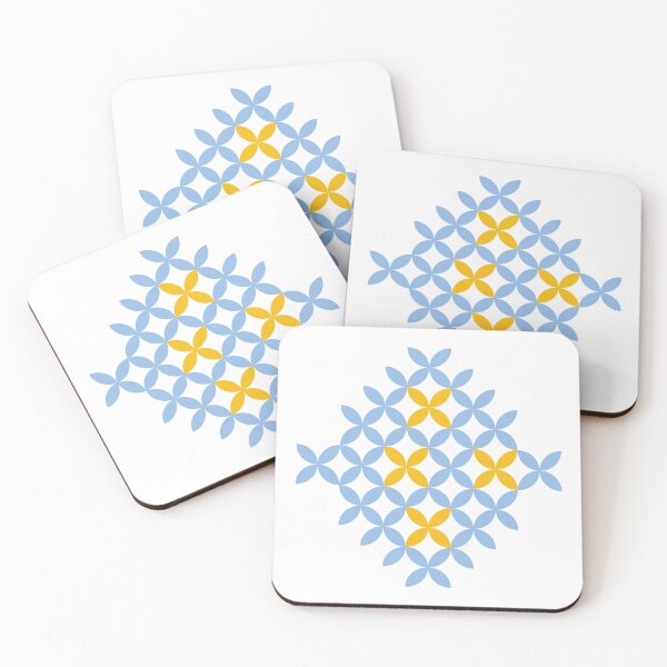 Item preview, Eastern European light blue and yellow stitches folk art pattern designed and sold by IngaDesign.