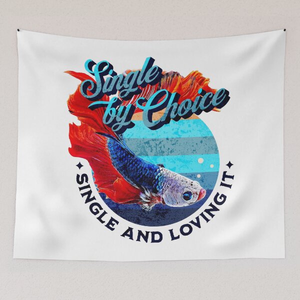 Item preview, Single by Choice - Single and Loving it - Dragon Scale Super Delta Monster Mask Betta Fish Breed - Blue Cool Tone Retro Vintage Sunset designed and sold by Cawaiico.