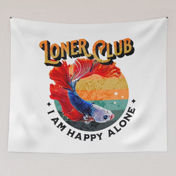 Item preview, Loner Club - I am Happy Alone - Dragon Scale Super Delta Monster Mask Betta Fish Breed -Yellow Orange Warm Tone Retro Vintage Sunset designed and sold by Cawaiico.