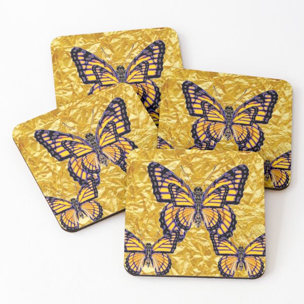 Item preview, YELLOW MONARCH BUTTERFLIES ON GOLD LEAF ART  designed and sold by sharlesart.