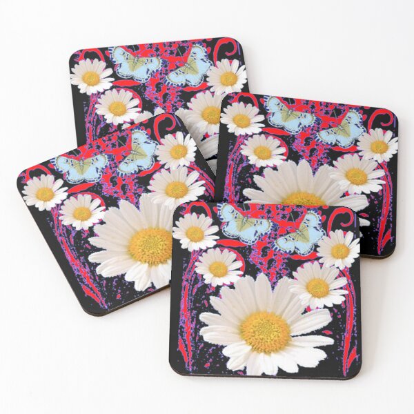 Item preview, WHITE DAISIES FLORAL ART BUTTERFIES BLACK-PURPLE   designed and sold by sharlesart.