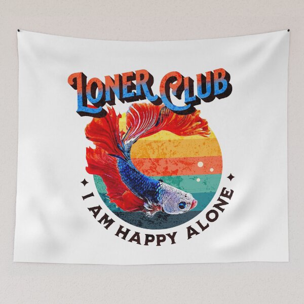 Item preview, Loner Club - I am Happy Alone - Dragon Scale Super Delta Monster Mask Betta Fish Breed - Red Blue Warm Tone Retro Vintage Sunset designed and sold by Cawaiico.