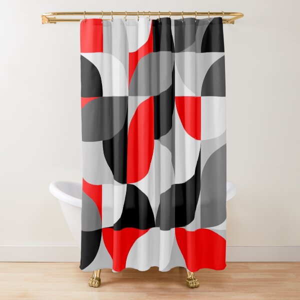 Arcs Pattern Red Black Grey Shower Curtain