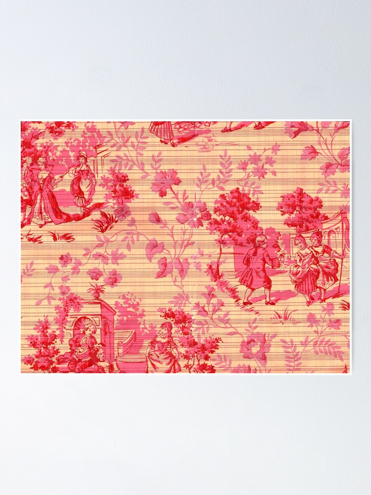 "Vintage French Wallpaper Red Toile de Jouy" Poster for Sale by